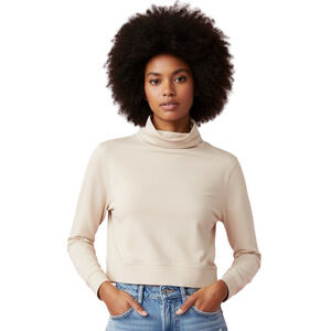 Athleta Cream Short Waisted Turtleneck Sweatshirt Size S